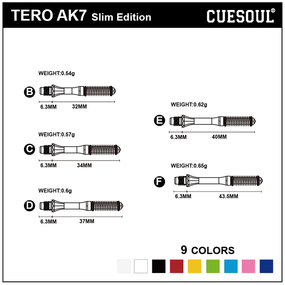 Cuesoul Tero AK7 Slim Dart Shafts - B 32mm Black